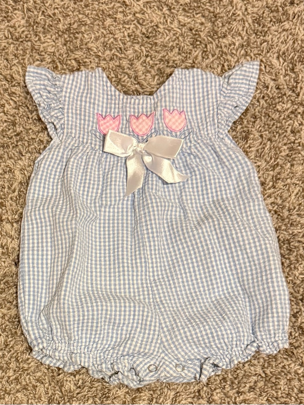 Vintage Small Steps 6-9M Blue Gingham Tulip Bubble Romper